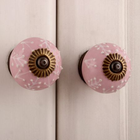 Pink White Leaf Embossed Knob